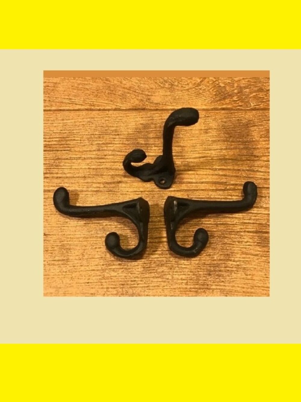 Three (3) Cast Iron Black 2 3/4" tall Double Wall Hooks Set of Three (3) 01202 B
